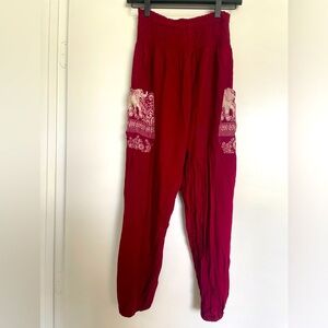 Red Elephant Pants with Smocked High Waist